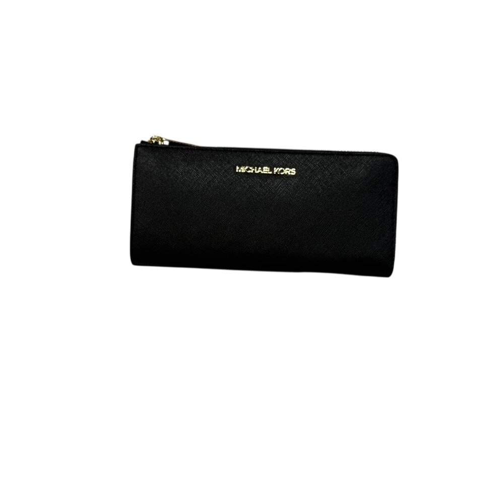 NWT Michael Kors Jet Set Travel Large Saffiano Leather Qtr-Zip Wallet - Black